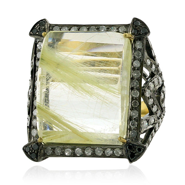 20.7ct Quartz & Diamond Cocktail Ring 18k Gold Ring 925 Sterling Silver Jewelry