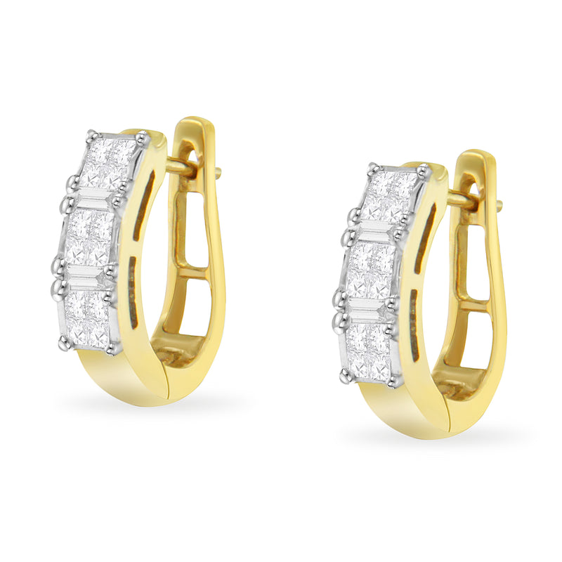 14K Yellow Gold 1/2 Cttw Princess & Baguette-Cut Diamond Invisible-Set U-Hoop Earrings (H-I Color, SI2-I1 Clarity)
