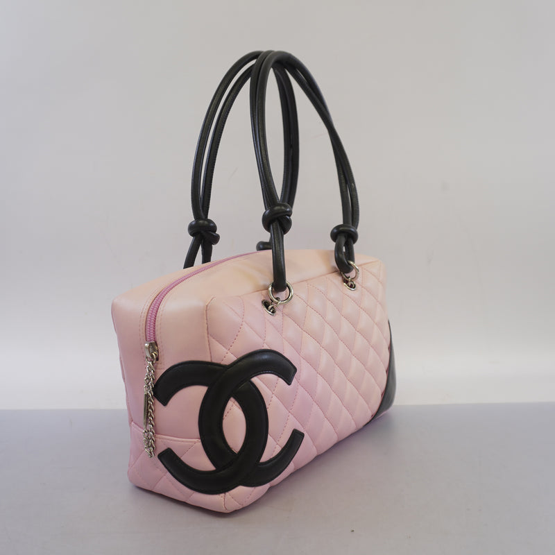 Auth Chanel Ligne Cambon Shoulder Bag Womens Leather HandbagShoulder Bag Pink