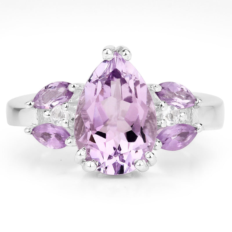 3.20 Carat Genuine Amethyst and White Topaz .925 Sterling Silver Ring
