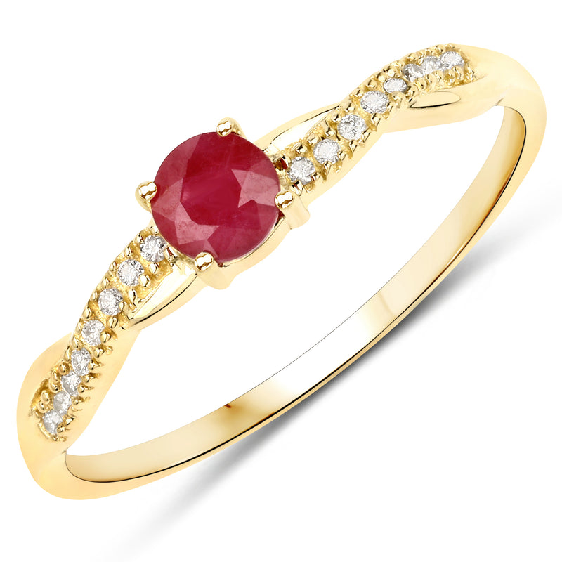 0.35 Carat Genuine Ruby and White Diamond 14K Yellow Gold Ring