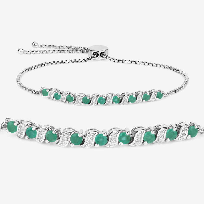 0.98 Carat Genuine Emerald and White Topaz .925 Sterling Silver Bracelet