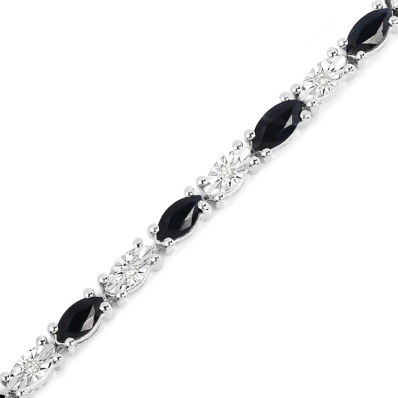 4.59 Carat Genuine Black Sapphire and White Zircon .925 Sterling Silver Bracelet