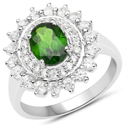 2.40 Carat Genuine Chrome Diopside and White Zircon .925 Sterling Silver Ring