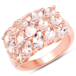 14K Rose Gold Plated 3.30 Carat Genuine Morganite .925 Sterling Silver Ring