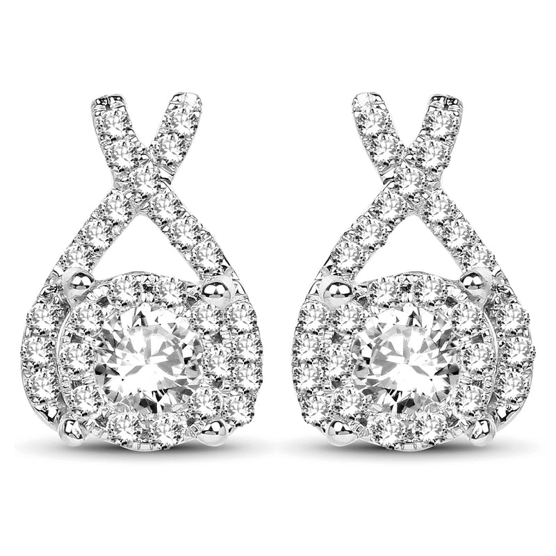 0.86 Carat Genuine White Diamond 14K White Gold Earrings (G-H Color, SI1-SI2 Clarity)