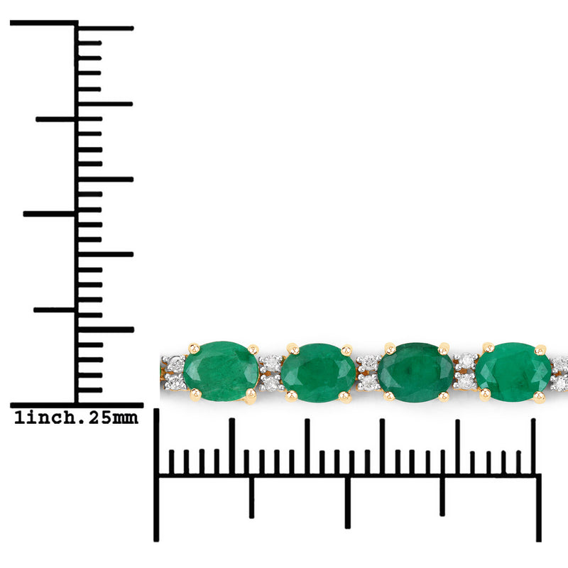 8.35 Carat Genuine Zambian Emerald and White Diamond 14K Yellow Gold Bracelet