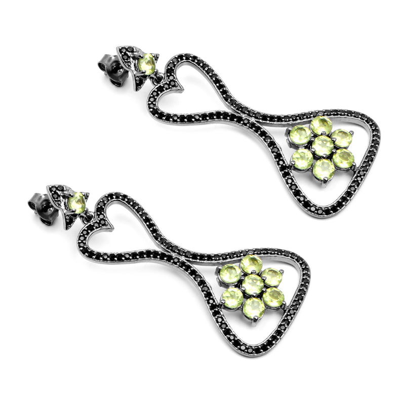 6.93 Carat Genuine Peridot and Black Spinel .925 Sterling Silver Earrings