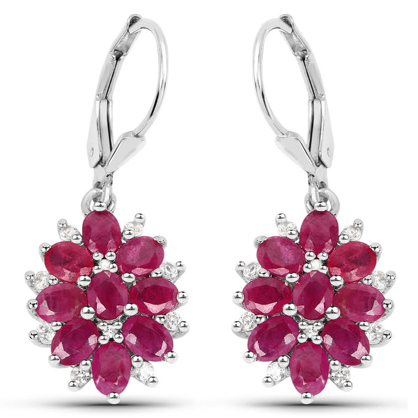 4.30 Carat Genuine Ruby and White Zircon .925 Sterling Silver Earrings