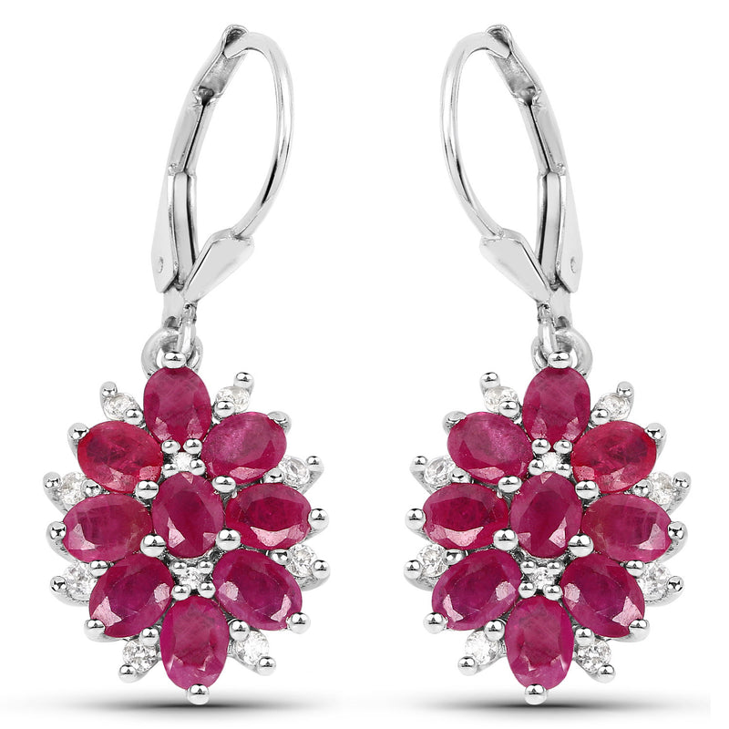 4.30 Carat Genuine Ruby and White Zircon .925 Sterling Silver Earrings