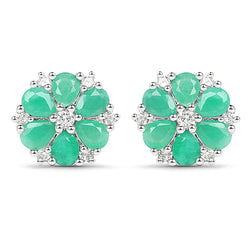 2.02 Carat Genuine Emerald and White Zircon .925 Sterling Silver Earrings