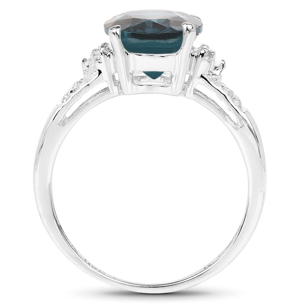 2.64 Carat Genuine London Blue Topaz and White Topaz .925 Sterling Silver Ring