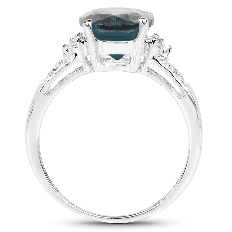 2.64 Carat Genuine London Blue Topaz and White Topaz .925 Sterling Silver Ring