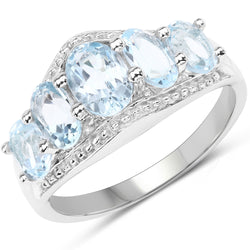 2.97 Carat Genuine  Blue Topaz and White Topaz .925 Sterling Silver Ring