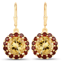 8.44 Carat Genuine Citrine and Garnet .925 Sterling Silver Earrings