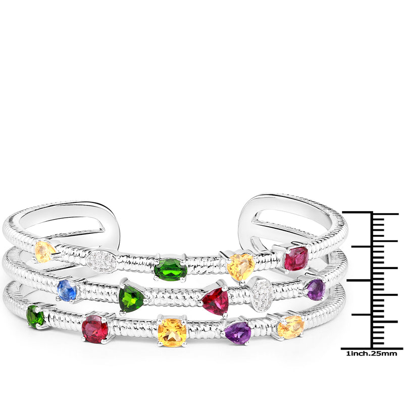 4.75 Carat Genuine Multi Stones .925 Sterling Silver Cuff Bangle