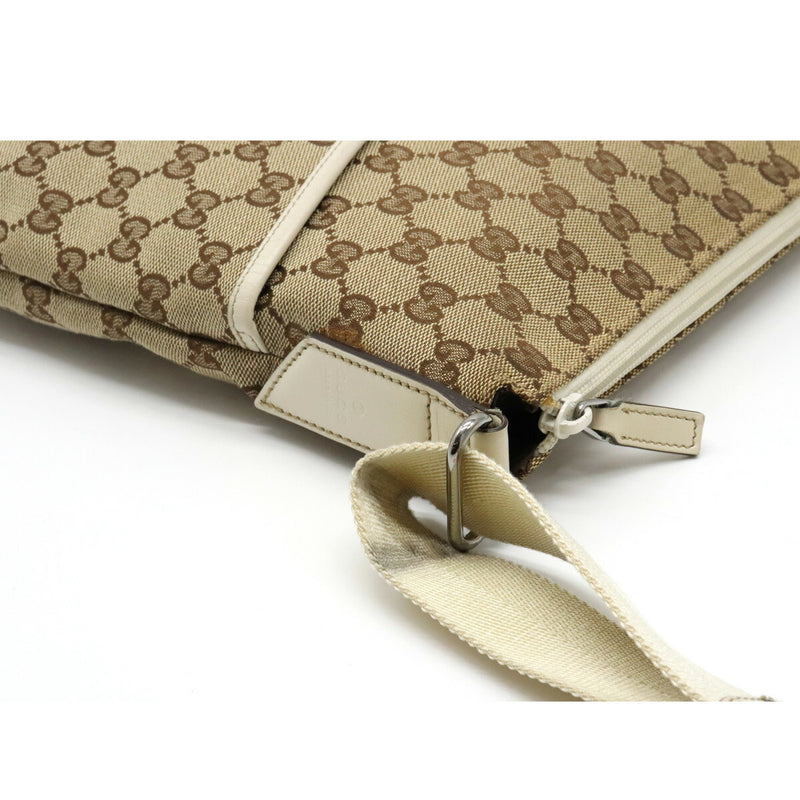 Gucci GG canvas shoulder bag messenger punching leather khaki beige ivory white 145857