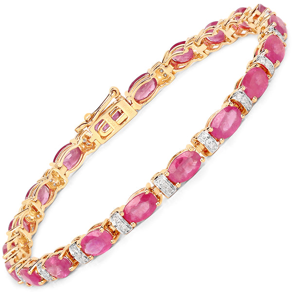 11.24 Carat Genuine Ruby and White Diamond 14K Yellow Gold Bracelet