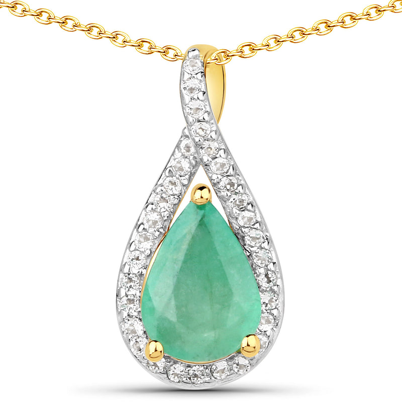 0.73 Carat Genuine Zambian Emerald and White Topaz .925 Sterling Silver Pendant