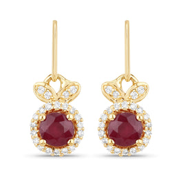 0.73 Carat Genuine Ruby and White Diamond 14K Yellow Gold Earrings