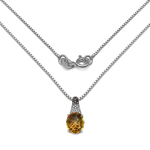 4.50 Carat Genuine Citrine, Champagne Diamond & White Diamond .925 Sterling Silver Pendant