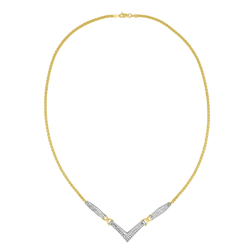 14K Yellow and White Gold 2.0 Cttw Princess Cut Diamond Flared and X-Station V Shaped 18” Franco Chain Statement Necklace (H-I Color, SI2-I1 Clarity)