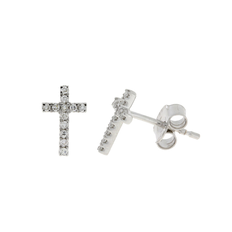 Natural .10ct Diamond Cross Earrings 14KT White Gold