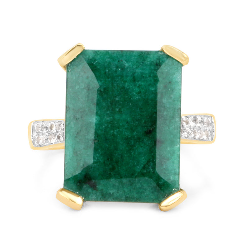 7.64 Carat Dyed Emerald and White Diamond .925 Sterling Silver Ring