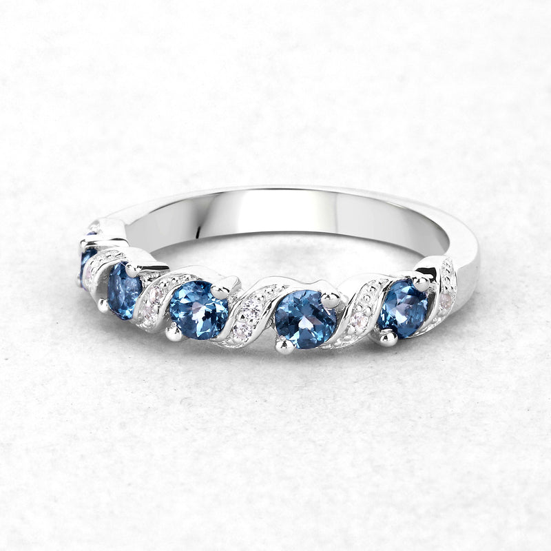 0.74 Carat Genuine London Blue Topaz and White Topaz .925 Sterling Silver Ring