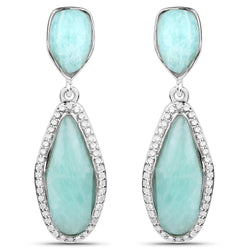 15.18 Carat Genuine Amazonite and White Topaz .925 Sterling Silver Earrings