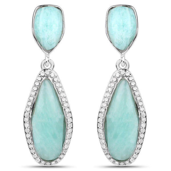 15.18 Carat Genuine Amazonite and White Topaz .925 Sterling Silver Earrings