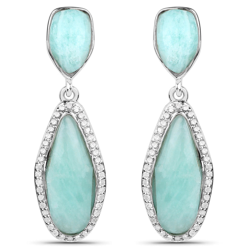 15.18 Carat Genuine Amazonite and White Topaz .925 Sterling Silver Earrings