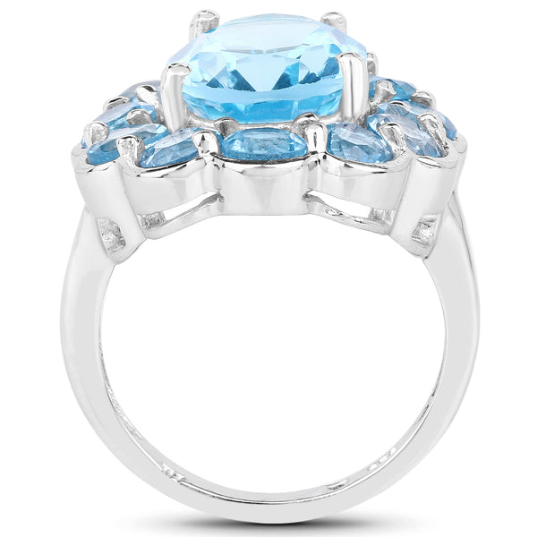 8.77 Carat Genuine Swiss Blue Topaz .925 Sterling Silver Ring