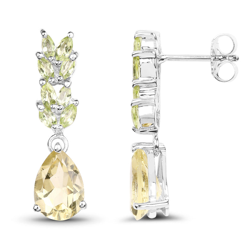 5.18 Carat Genuine Lemon Quartz & Peridot .925 Sterling Silver Earrings