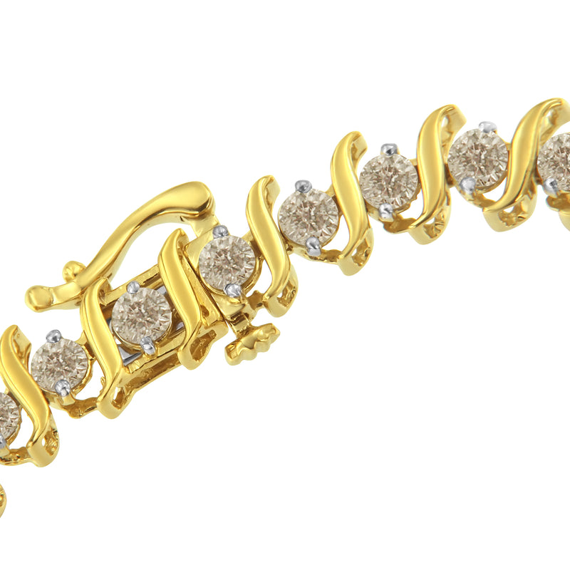 14K Yellow Gold Plated .925 Sterling Silver 4.00 cttw Prong-Set Round-Cut Diamond S-Curve Link Bracelet (K-L color, I2-I3 clarity) - 7.25"