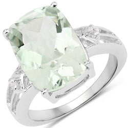 5.36 Carat Genuine Green Amethyst and White Topaz .925 Sterling Silver Ring