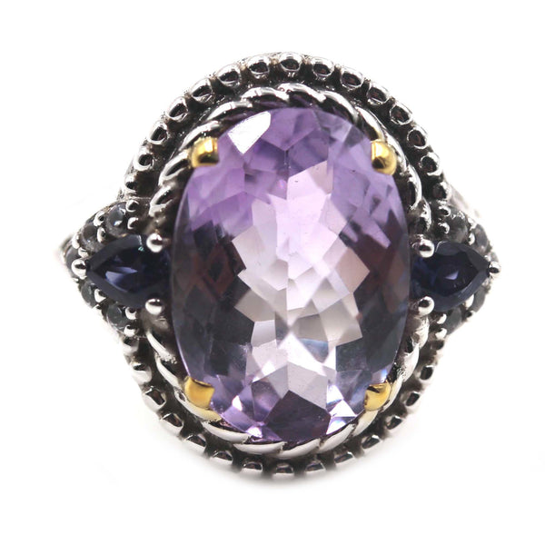 925 Sterling Silver Women Cocktail Ring Pink Amethyst and Iolite