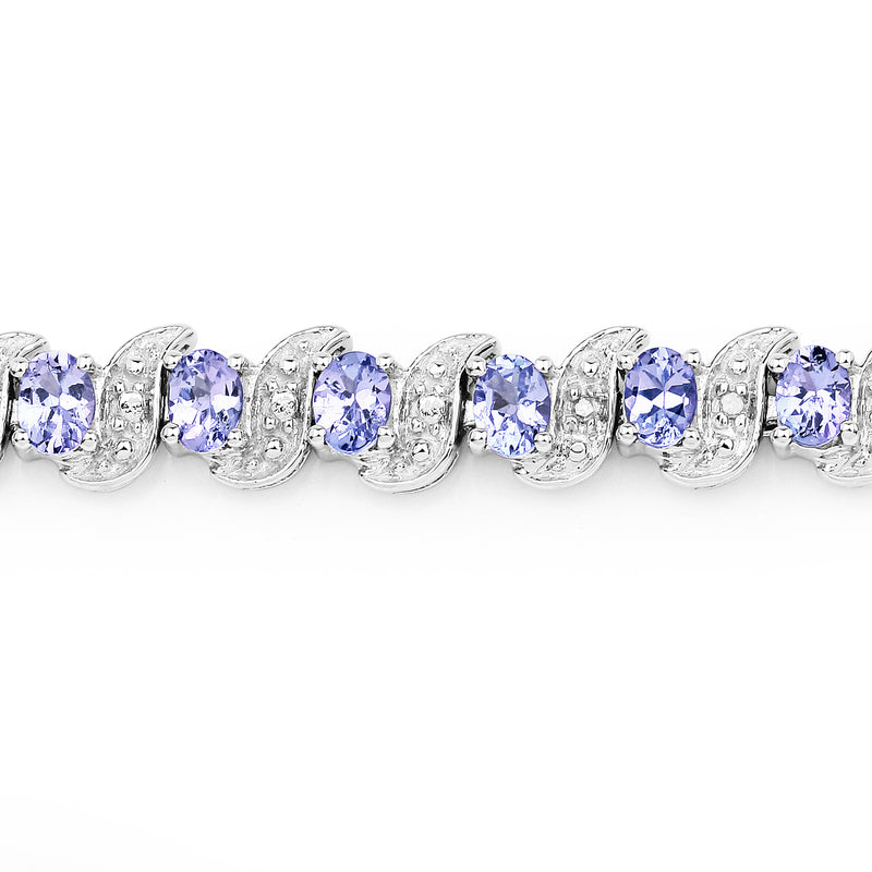 5.47 Carat Genuine Tanzanite & White Diamond .925 Sterling Silver Bracelet