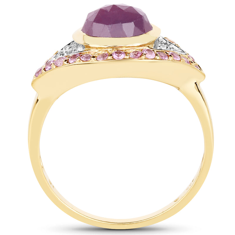 14K Yellow Gold Plated 3.02 Carat Genuine Pink Sapphire and White Topaz .925 Sterling Silver Ring