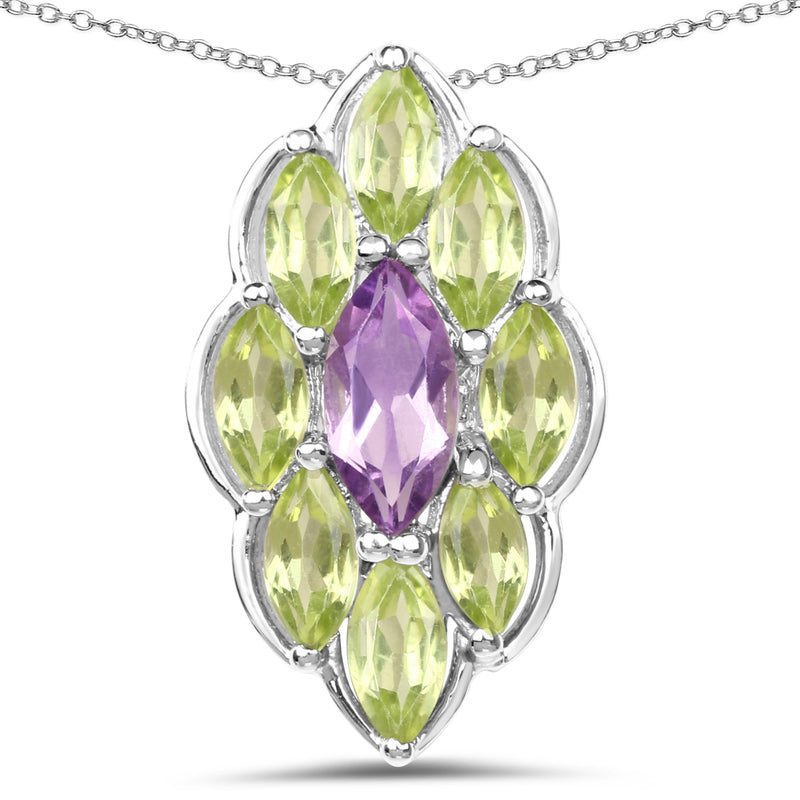 4.44 Carat Genuine Amethyst & Peridot .925 Sterling Silver Pendant