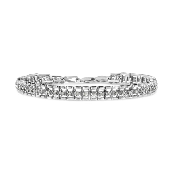 Sterling Silver 1ct. TDW Double-Link Diamond Tennis Bracelet (I-J I3)