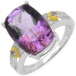 Two Tone Plated 5.91 Carat Genuine Amethyst & White Topaz .925 Sterling Silver Ring