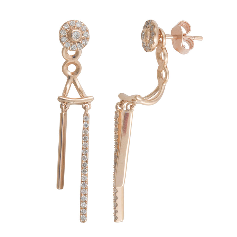 Pave Diamond Solid Rose Gold Ear Jacket Earrings Jewelry