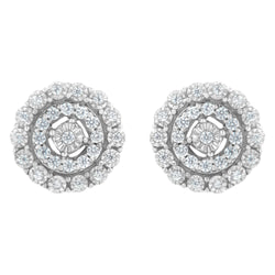 .925 Sterling Silver 1/2 cttw Miracle-Set Diamond Double Halo Stud Earring (I-J Clarity, I3 Color)