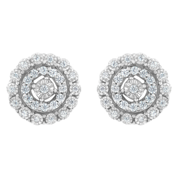 .925 Sterling Silver 1/2 cttw Miracle-Set Diamond Double Halo Stud Earring (I-J Clarity, I3 Color)