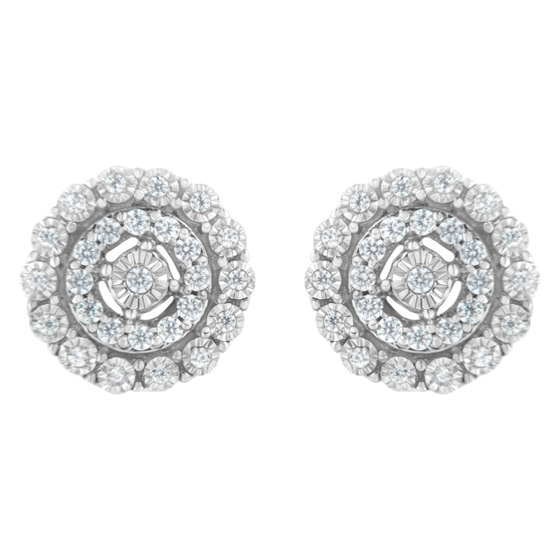 .925 Sterling Silver 1/2 cttw Miracle-Set Diamond Double Halo Stud Earring (I-J Clarity, I3 Color)