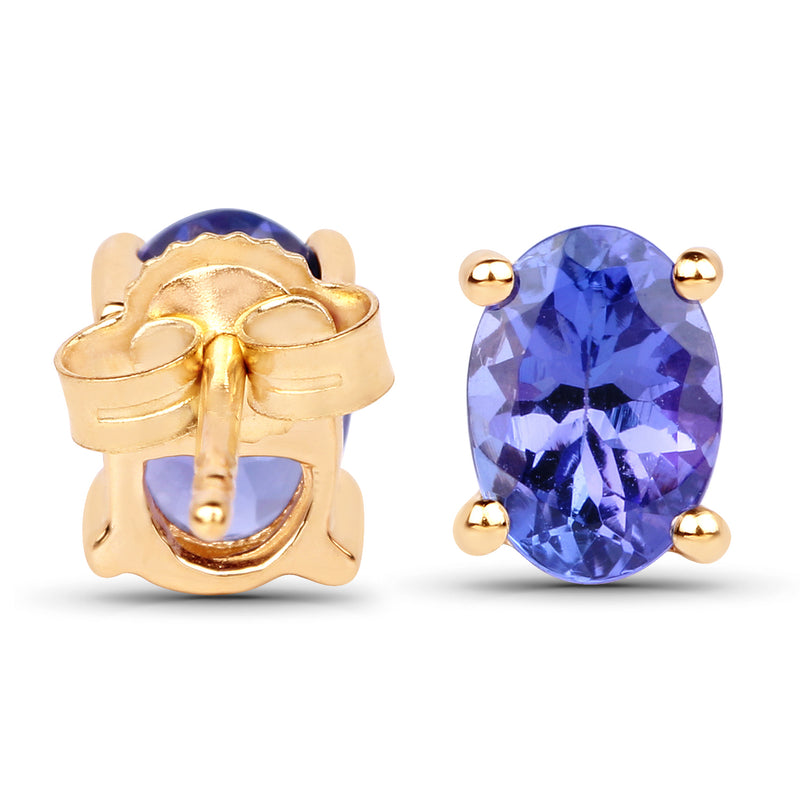 1.24 Carat Genuine Tanzanite 14K Yellow Gold Earrings