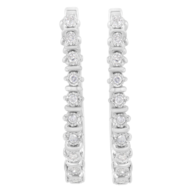 .925 Sterling Silver 1/4 cttw Miracle-Set Round-Cut Diamond Hoop Earring (I-J Color, I2-I3 Clarity)