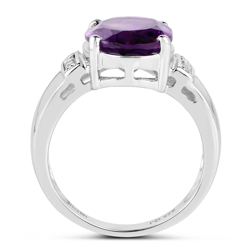 3.85 Carat Genuine  Amethyst and White Topaz .925 Sterling Silver Ring