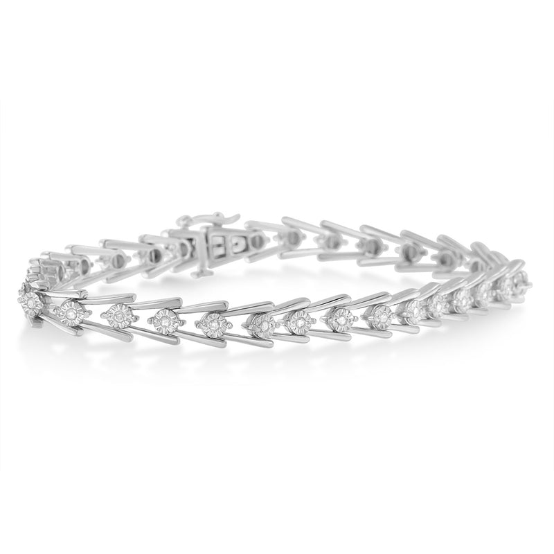 Sterling Silver Diamond Wave-Style Link Bracelet (0.5 cttw, I-J Color, I3 Clarity)